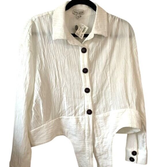 Moon River White Textured Button-Down Tie-Front Blouse Womens L - Picture 2 of 7